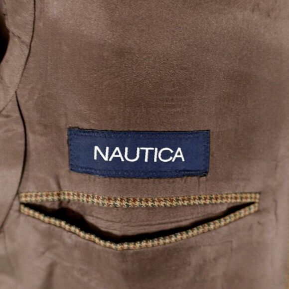 Nautica Wool Brown Green Houndstooth 2 Button Sport Coat‎ 42R - Picture 9 of 14